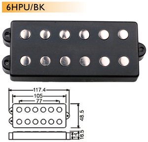 DR. PARTS 6HPU/BK - звукосниматель humb для 6-струнной бас гитары, открытый, чёрн.