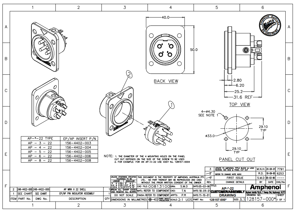 AMPHENOL AP422 -    4 , "",   - , ., 