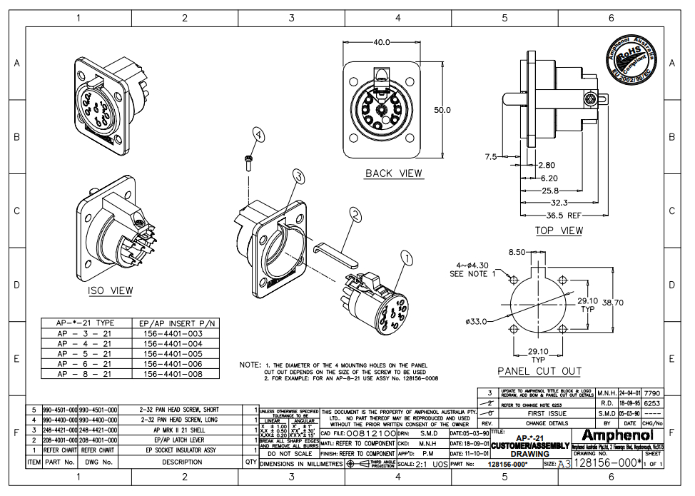 AMPHENOL AP421 -    4 , "",   - , ., 