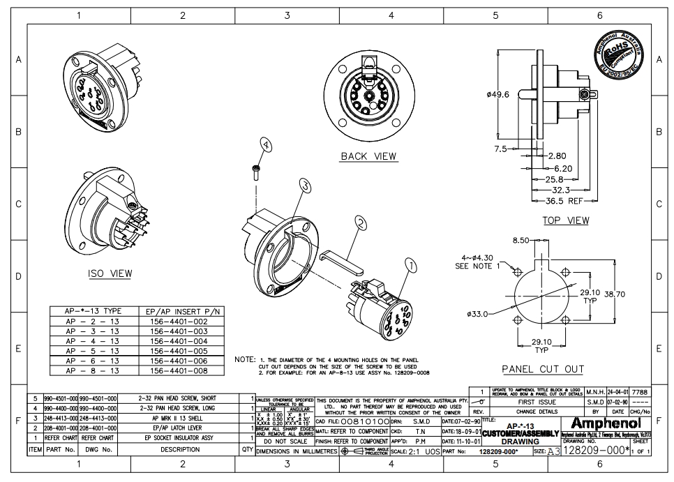 AMPHENOL AP-6-13 -    6 , " ",   - , ., 