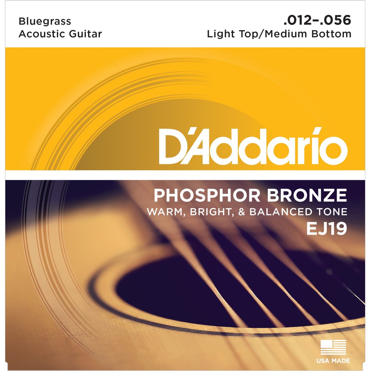 D'ADDARIO EJ19 - струны для акустической гитары с обмоткой из фосфорной бронзы, bluegrass, 12-56