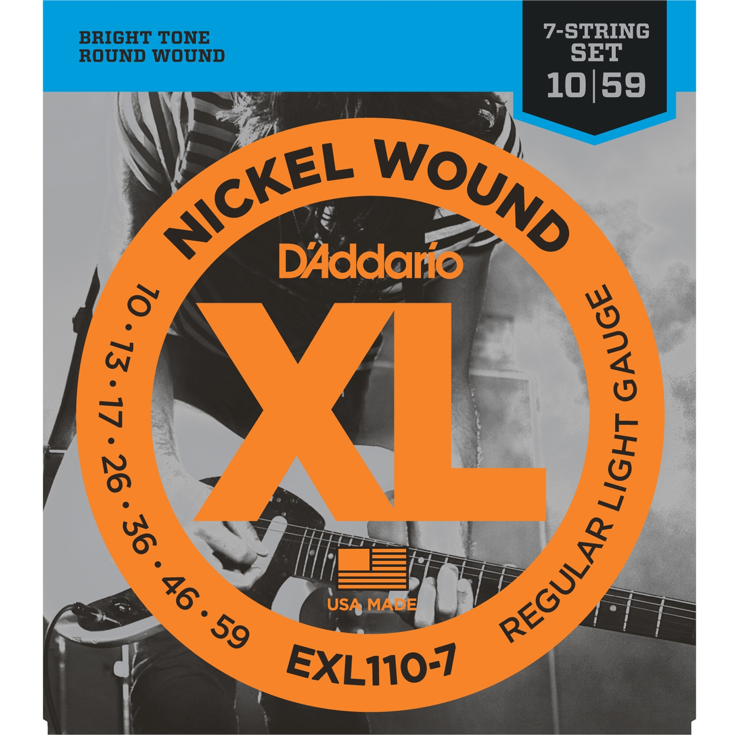 D'ADDARIO EXL110-7 - струны для 7-стр. электрогитары, Regular Light, никель, 10-59